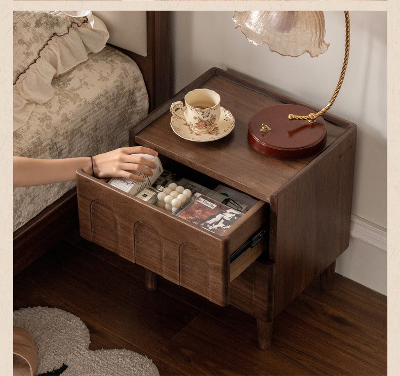 Black Walnut Solid Wood Modern Minimalist Nightstand - Bedside Table for Bedroom with Storage Shelf | Perfect for Small Spaces, Apartments & Guest Rooms