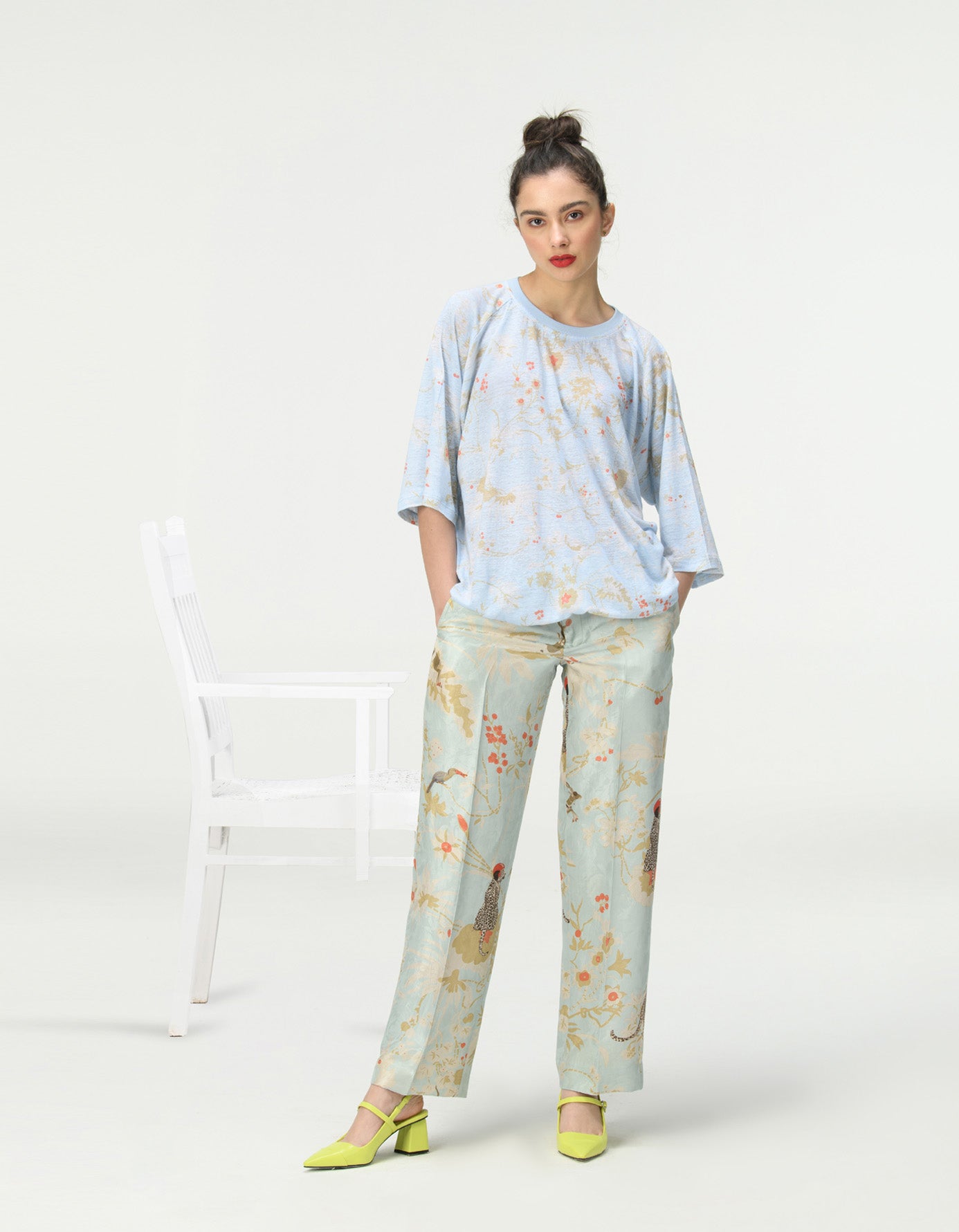 Straight Fit Silk Damask Trousers in Ice Blue - Elegant Formal Pants for Office Wear & Special Occasions
