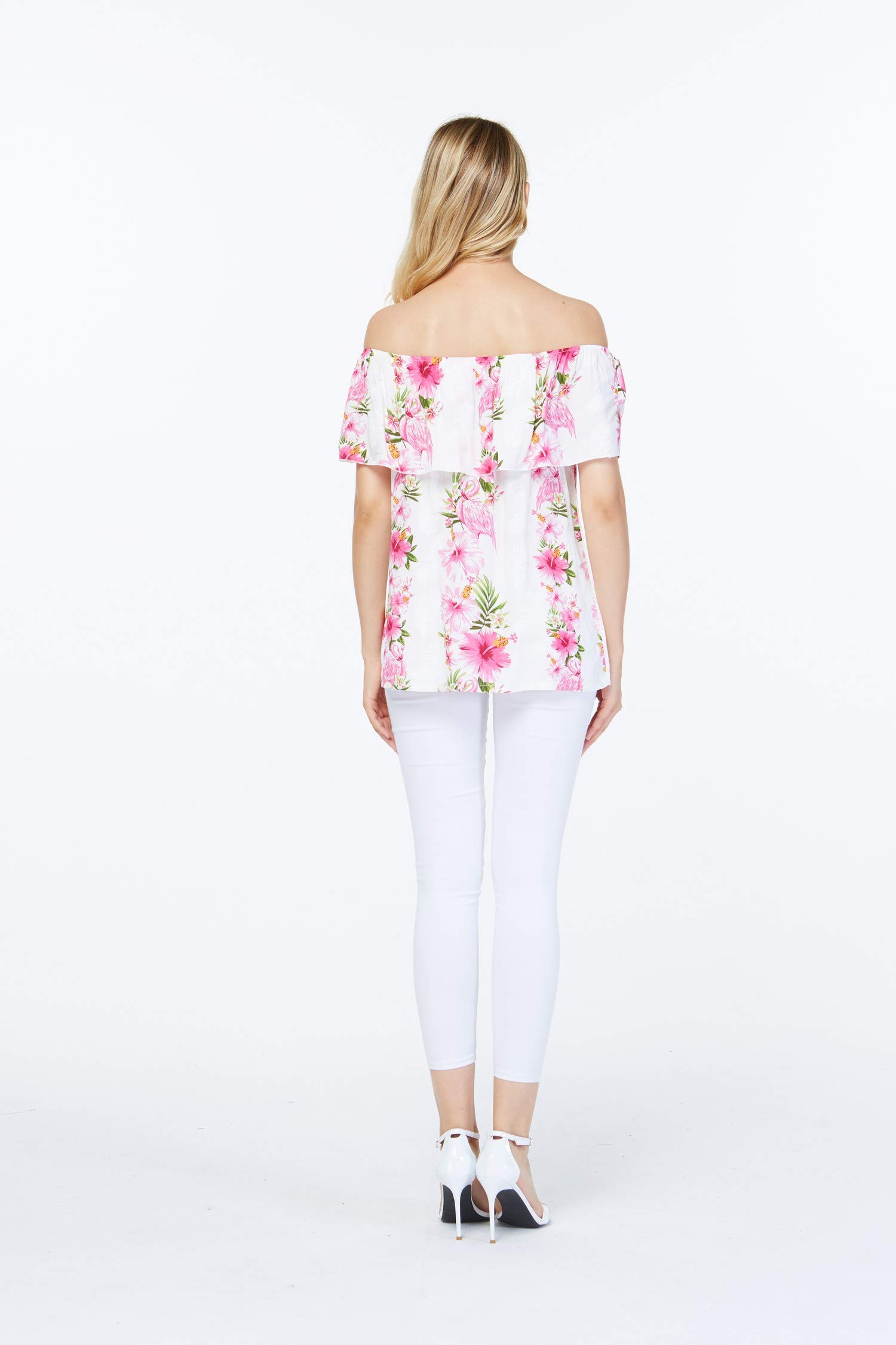 Matching Mother & Daughter Hawaiian Luau Off-Shoulder Tops - Pink Hibiscus Vine Gypsy Dresses for Women & Girls | Beach Vacation, Summer Party, Family Photoshoot Outfits