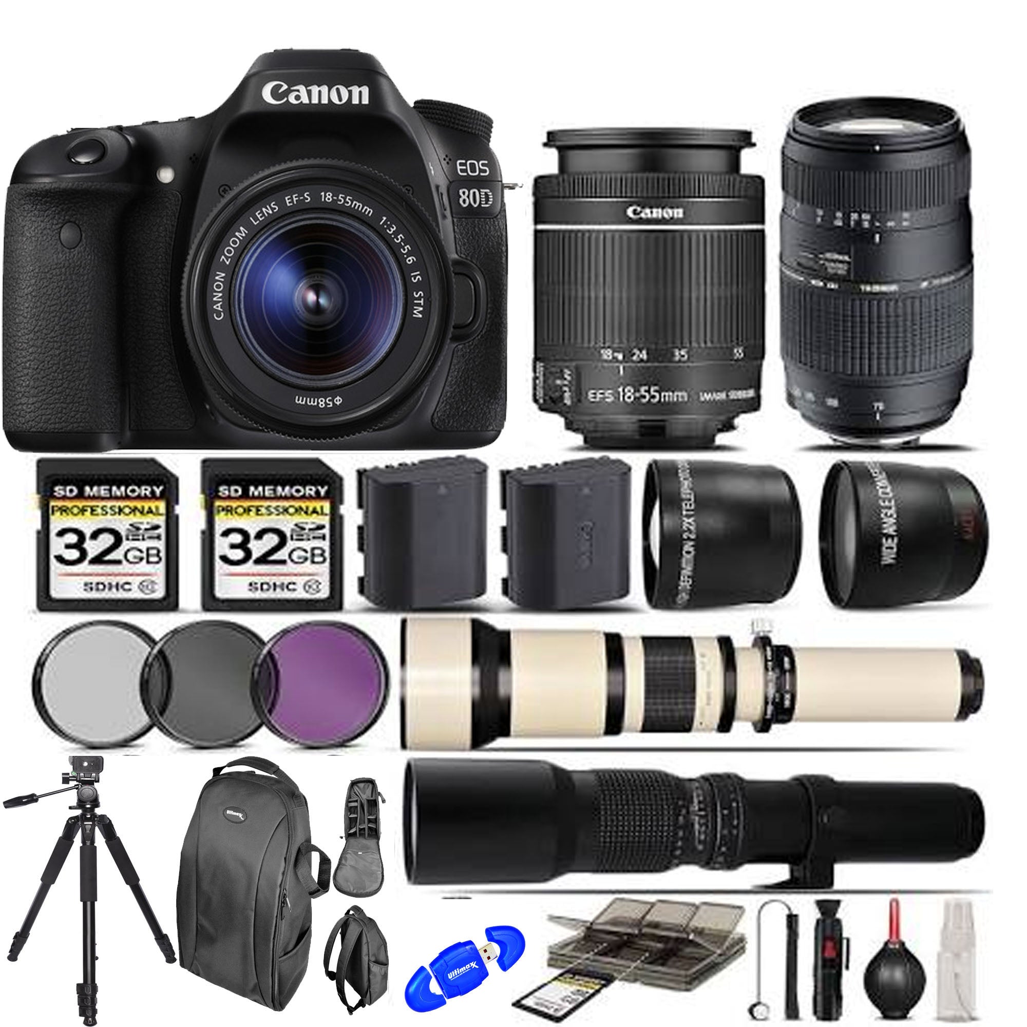 Canon EOS 80D DSLR Camera with 18-55mm & 70-300mm Lenses + 64GB Memory Kit - Perfect for Portrait, Wildlife & Travel Photography