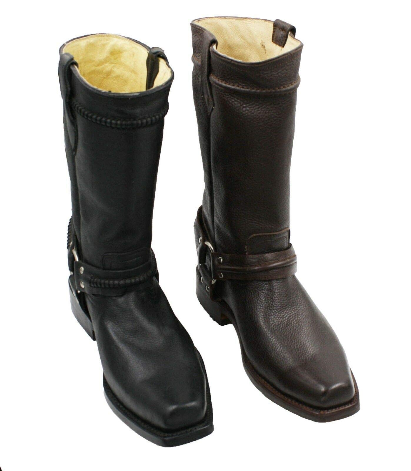 **Men's Genuine Cowhide Leather Motorcycle Boots - Handmade for Comfort & Durability - Perfect for Riding, Biking & Outdoor Adventures**