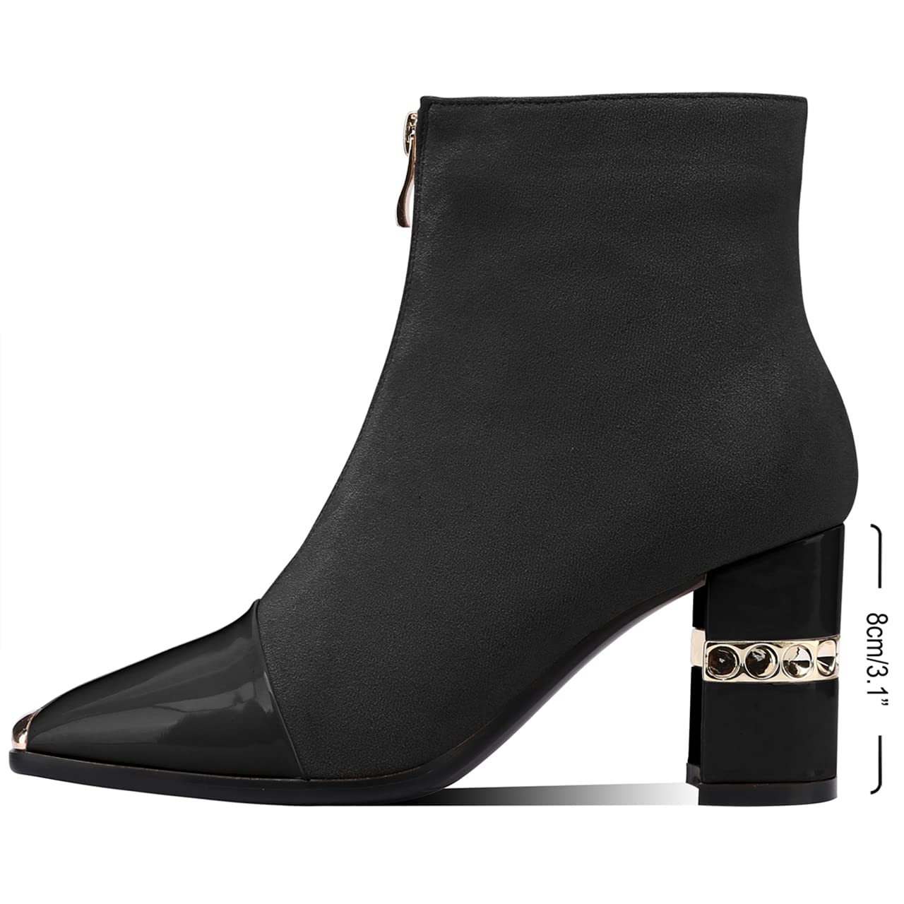 MIRAAZZURRA Women's Chunky High Heel Ankle Boots - Square Toe Zipper Casual Booties for Women | Black | Perfect for Office, Party & Fall Fashion