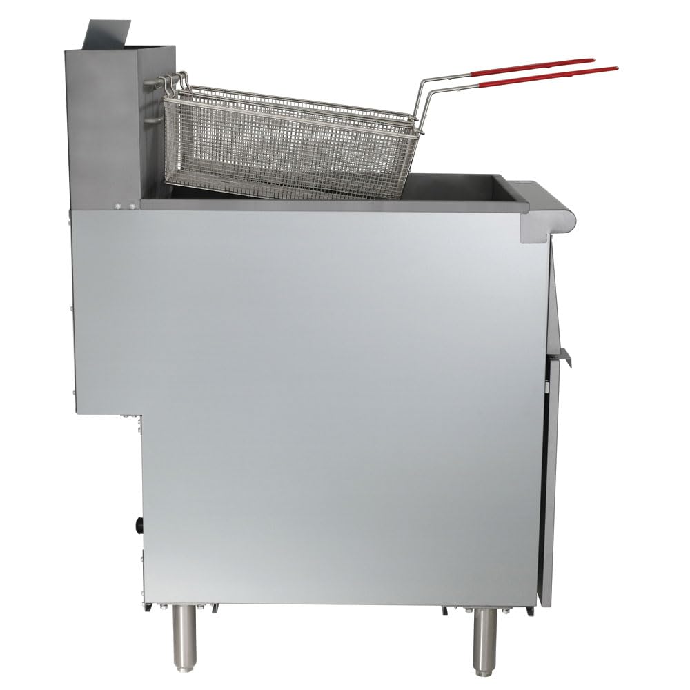 Kratos Commercial Gas Floor Deep Fryer - 70-100 lb Oil Capacity, 5 Heating Tubes, 150000 BTU, Stainless Steel with 2 Fryer Baskets (29Y-012-NAT) - Perfect for Restaurants, Food Trucks & Catering Businesses