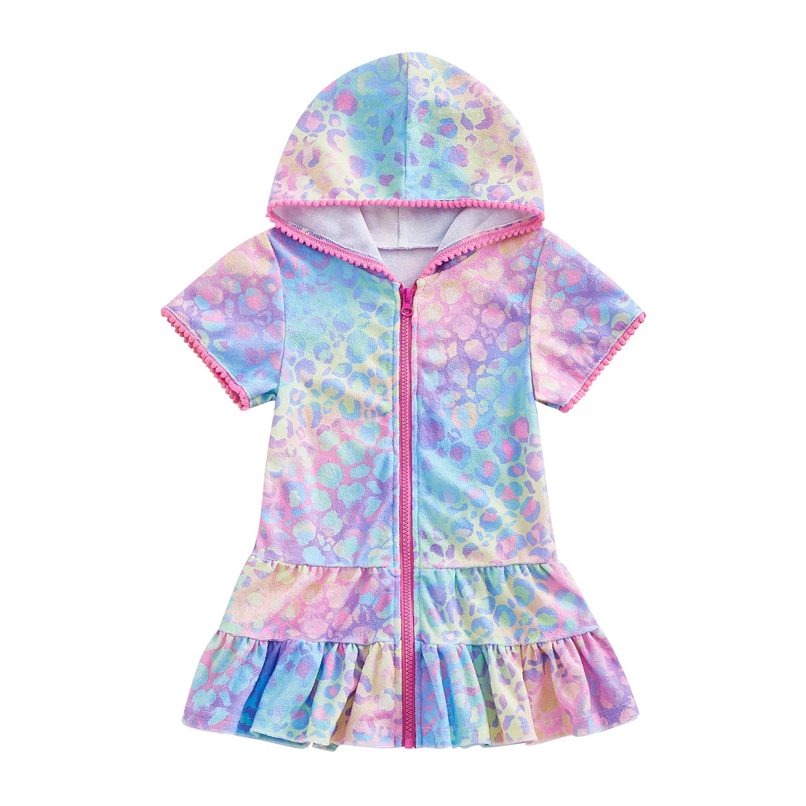 Kids Toddler Girls Hooded Swim Cover Up - Zip Up Terry Towel Robe for Pool, Beach & Bathing - Soft Swimsuit Wrap for After Swim & Sun Protection