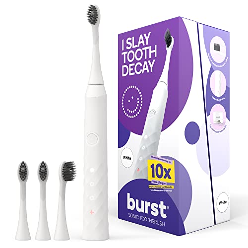 BURST Sonic Toothbrush Bundle with 4 Replacement Brush Heads - Soft Bristles for Sensitive Teeth & Gums, Electric Toothbrush Accessories for Oral Care - Perfect for Travel, Home & Daily Dental Hygiene