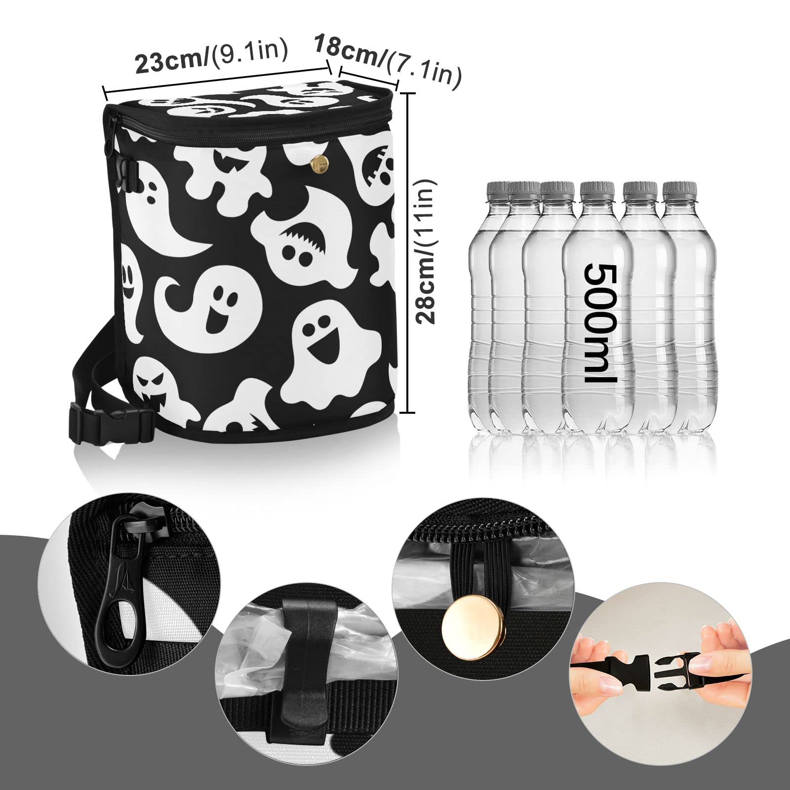 Waterproof Halloween Ghost Car Trash Can with Zipper Lid - Leak Proof Hanging Car Organizer Bag for Storage & Waste Containment | Perfect for Road Trips, Commuting & Holiday Decor