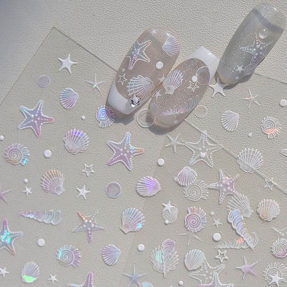 Aurora Ocean Nail Stickers - Summer Nail Art Decals with Starfish & Seashell Designs | Waterproof Nail Stickers for Manicure, Pedicure & Nail Art Supplies | Perfect for Beach Vacations, Pool Parties & Summer Nail Designs