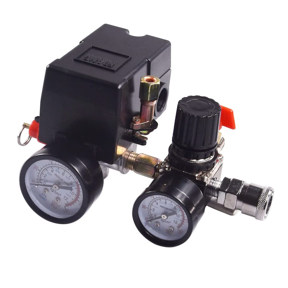 90-120 PSI Air Compressor Pressure Switch with Regulator & Gauge - Heavy Duty Automatic Control for Workshop, Garage & Industrial Tools