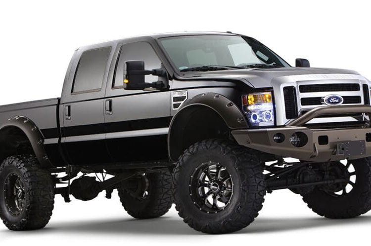 Bushwacker 20047 02 Ford F250 F350 F450 Super Duty 2008-2010 Cutout Style 2-Piece Front Fender Flares - Heavy Duty Truck Accessories for Off-Road Protection & Style