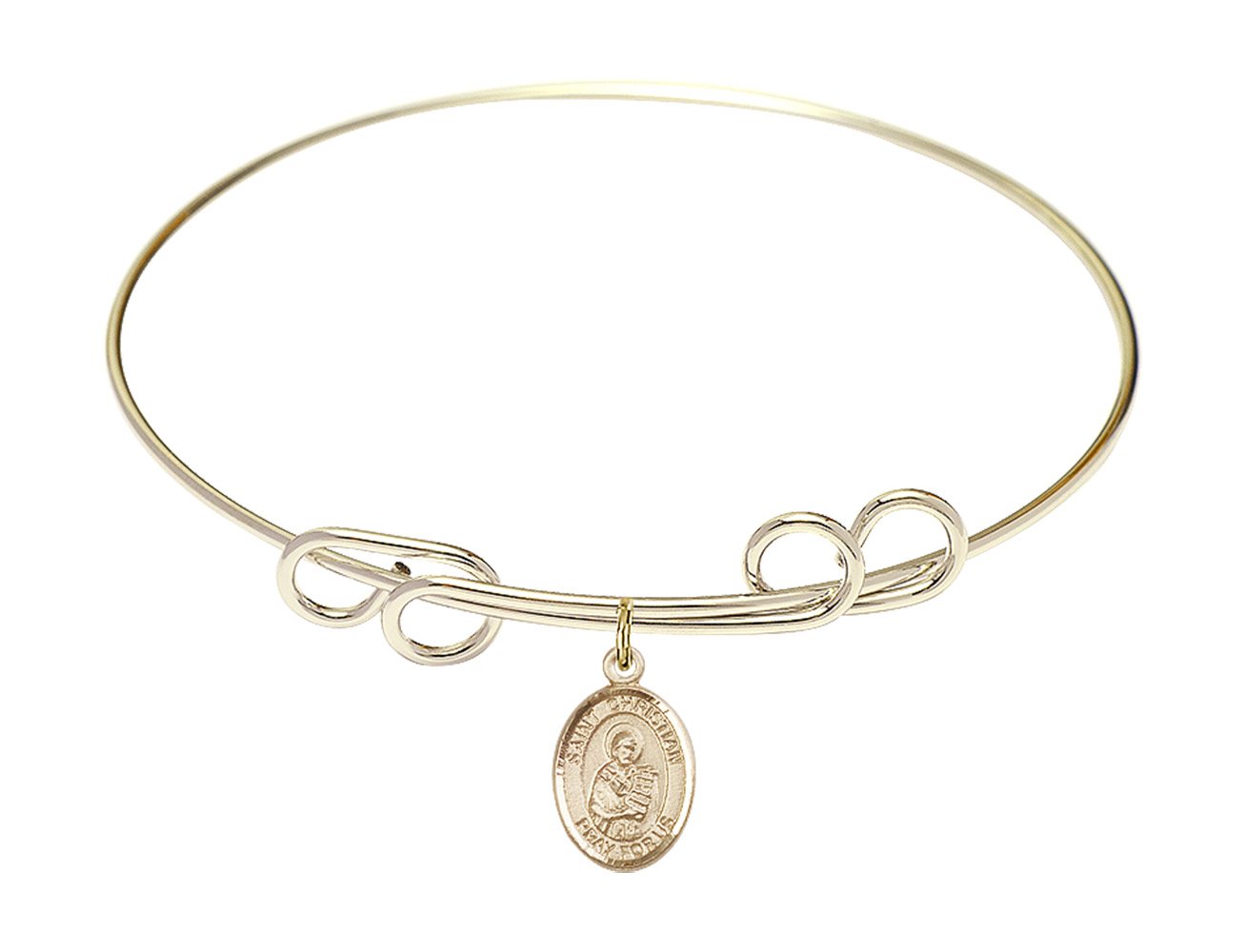 F A Dumont 8 Inch Round Double Loop Bangle Bracelet with St. Christian Demosthenes Charm - Elegant Jewelry for Women, Perfect for Parties, Weddings & Special Occasions