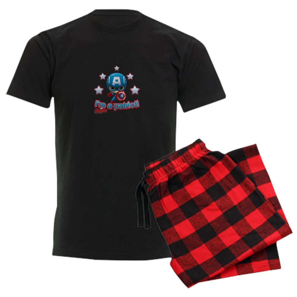 Chibi Patriot Captain America Men's Pajama Set - Superhero Sleepwear for Marvel Fans, Comfortable Cotton Pajamas for Lounge & Sleep - Perfect for Movie Nights, Cosplay, and Gift Giving