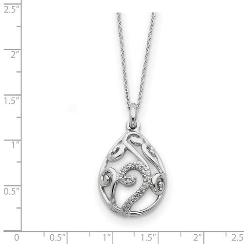 Rhodium-Plated Sterling Silver White Agate CZ 'Dew of Heaven' Tear Drop Pendant Necklace for Women - 18