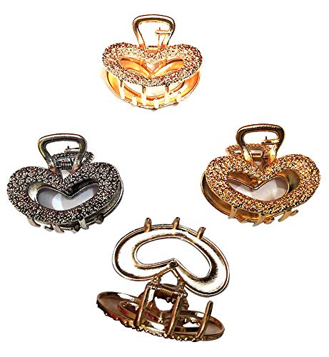 Gold Heart Hair Claw Clip 3-Pack - Alloy Hair Accessories for Women, Perfect for Parties & Daily Styling