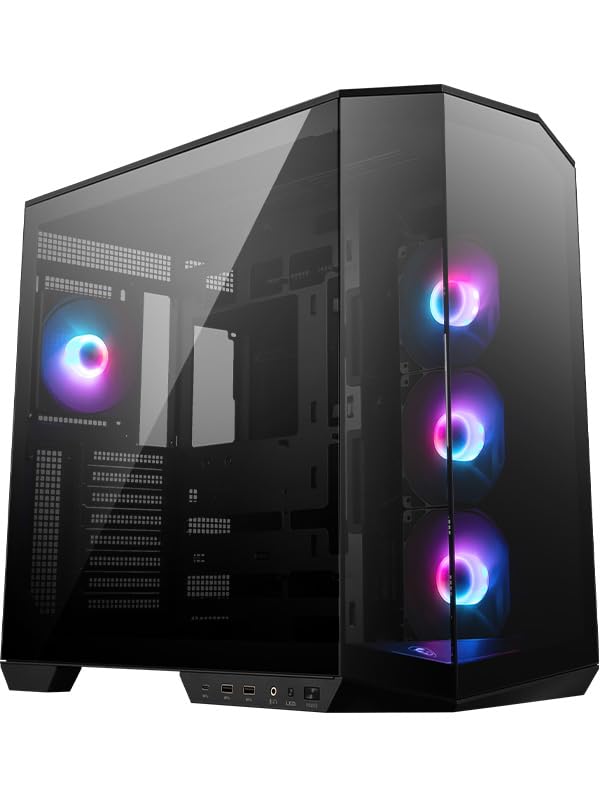 MSI MAG PANO 100R PZ Mid-Tower Gaming PC Case - Premium Black ATX Computer Case with Tempered Glass Side Panel, 120mm ARGB Fans & 360mm Liquid Cooling Support - Perfect for Gaming Setup, Streaming & High-Performance PC Builds