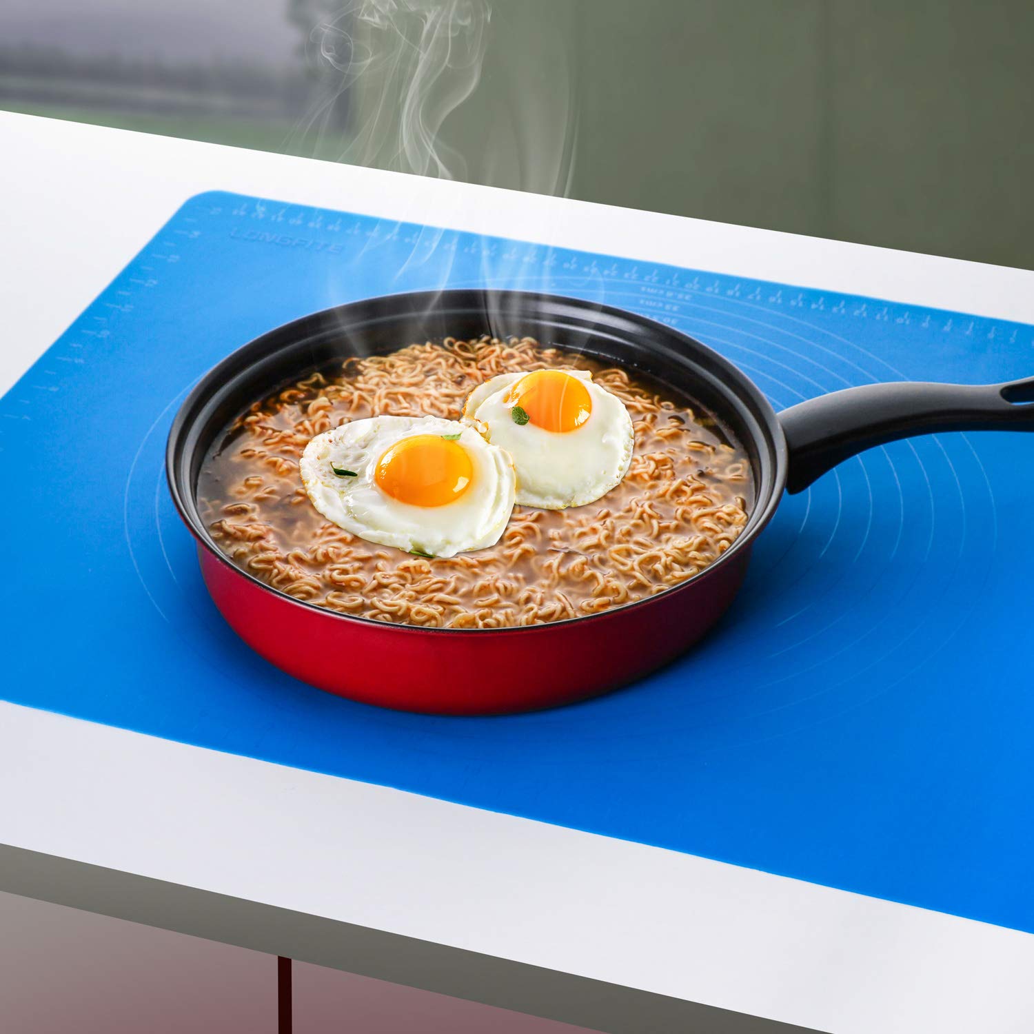 Extra Large Reusable Silicone Non-Stick Baking Mat with Measurements - Dough Rolling Pastry Mat for Countertop Protection, Fondant, Pie Crust & Cutting - Perfect for Baking Cookies, Bread & Pastries (XL Blue)