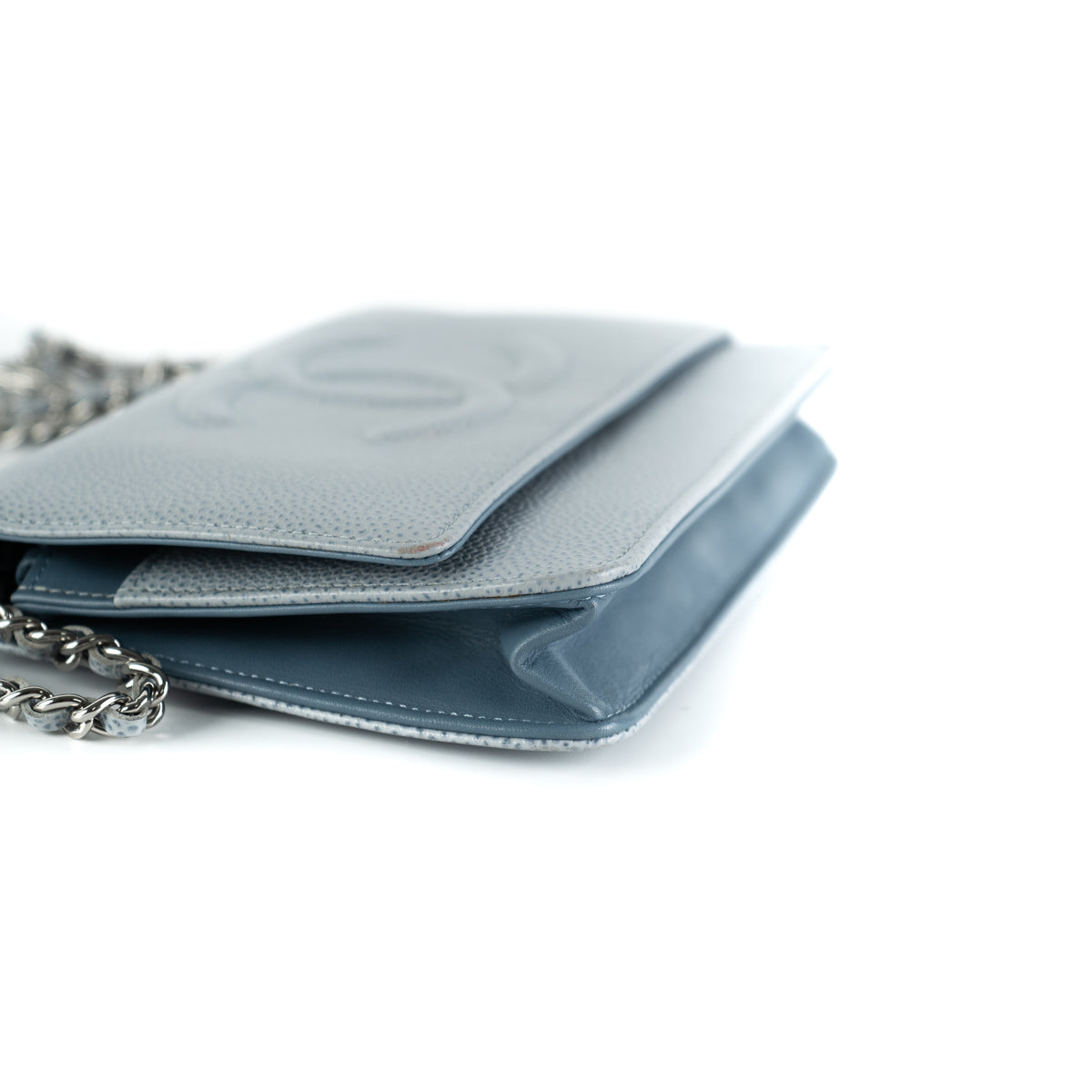 Chanel Caviar Leather Wallet On Chain Crossbody Bag in Light Blue - Perfect for Evening Events & Daily Use