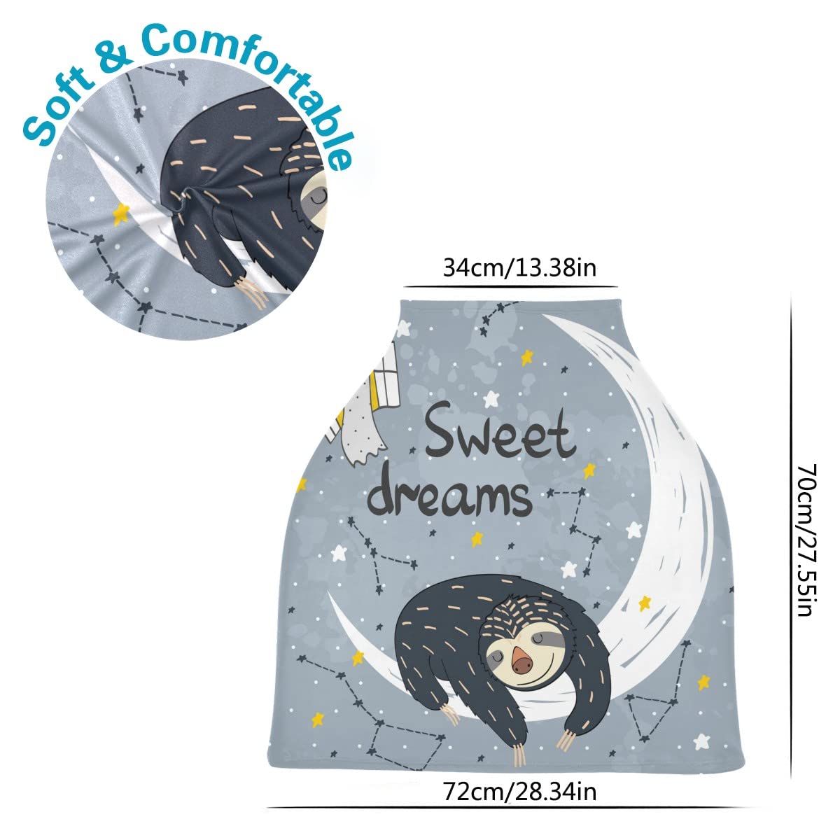 Premium Nursing Cover & Multi-Use Baby Canopy - Soft Breastfeeding Cover, Car Seat Canopy, Stroller Cover, Shopping Cart Cover & Light Blanket with Adorable Sloth Design - Perfect for Nursing, Travel, Shopping & Outdoor Activities
