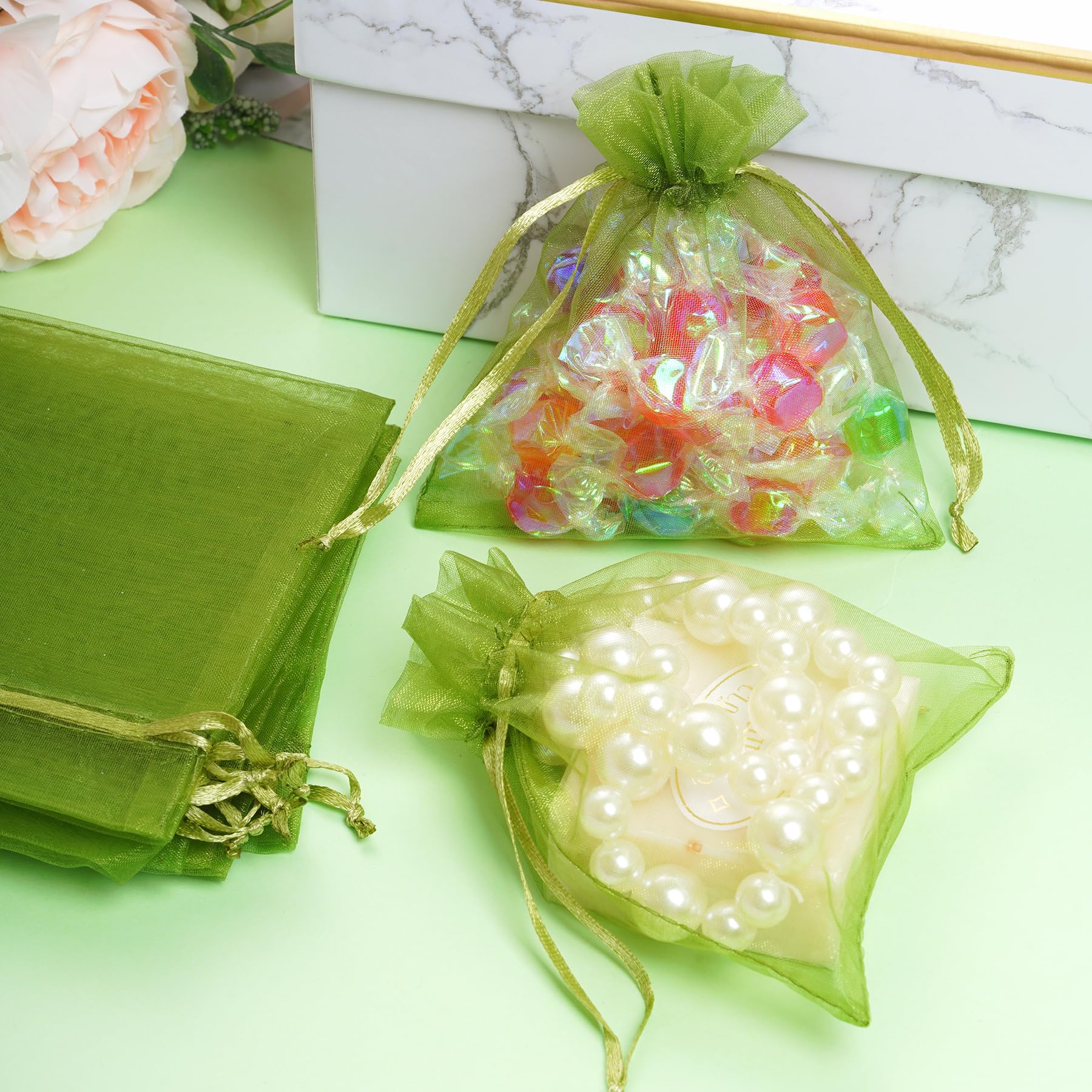 100pcs Olive Green Organza Bags 3.54