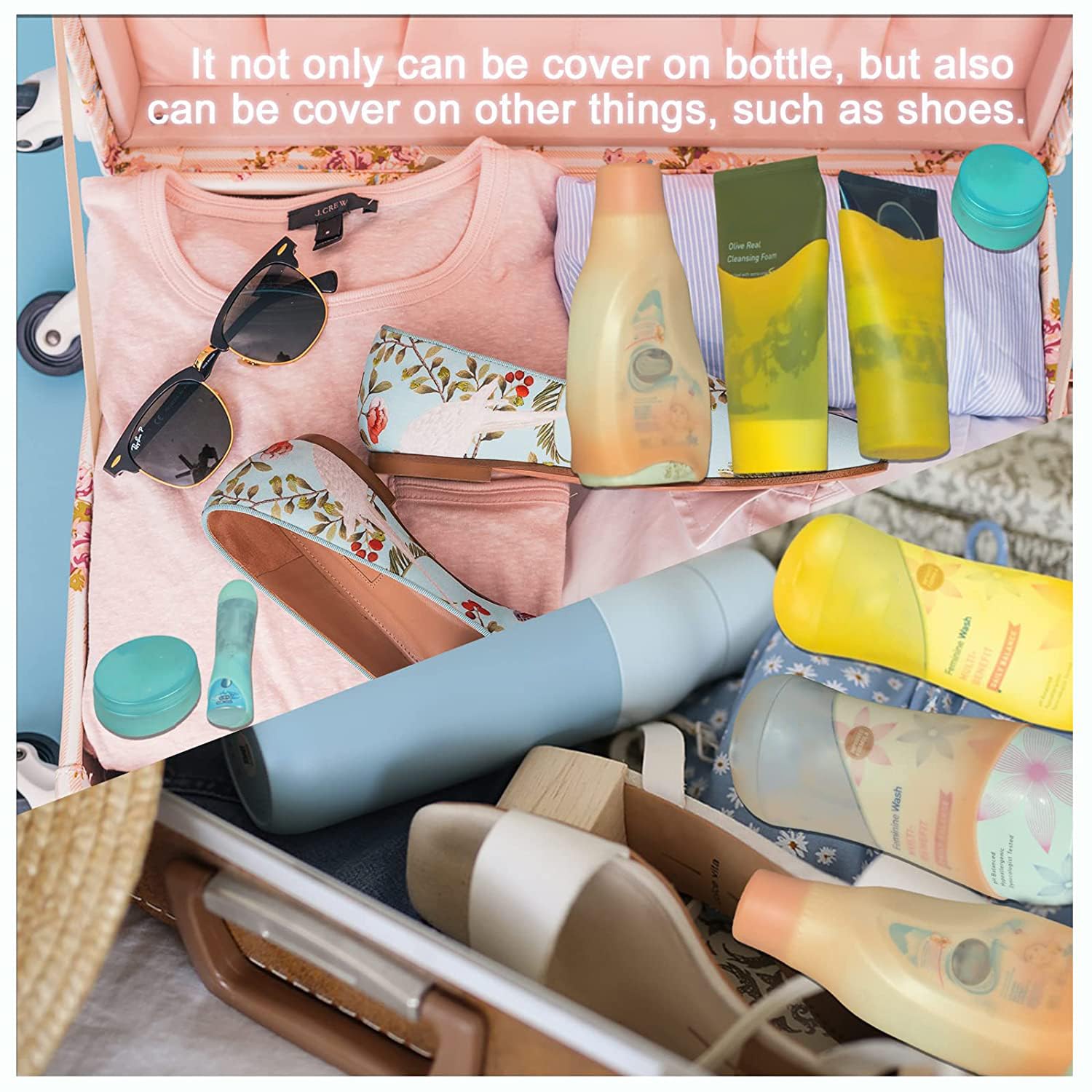 16 Pack Silicone Bottle Covers - Leak Proof Travel Toiletry Organizers for Women & Men | Cruise Essentials, TSA Approved Liquid Containers | Perfect for Airplane, Gym & Vacation Packing