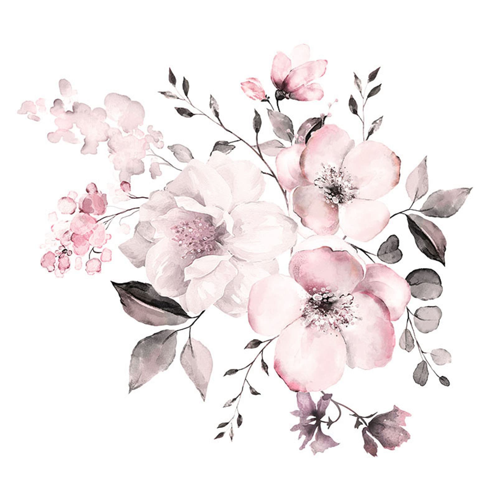 Small Wall Mirrors with Watercolor Pink Flowers and Leaves - Decorative Stickers for Bedroom, Living Room, Porch - Perfect for Girls' Room Decor & Home Wall Art | Ideal for DIY Home Improvement and Gift Giving