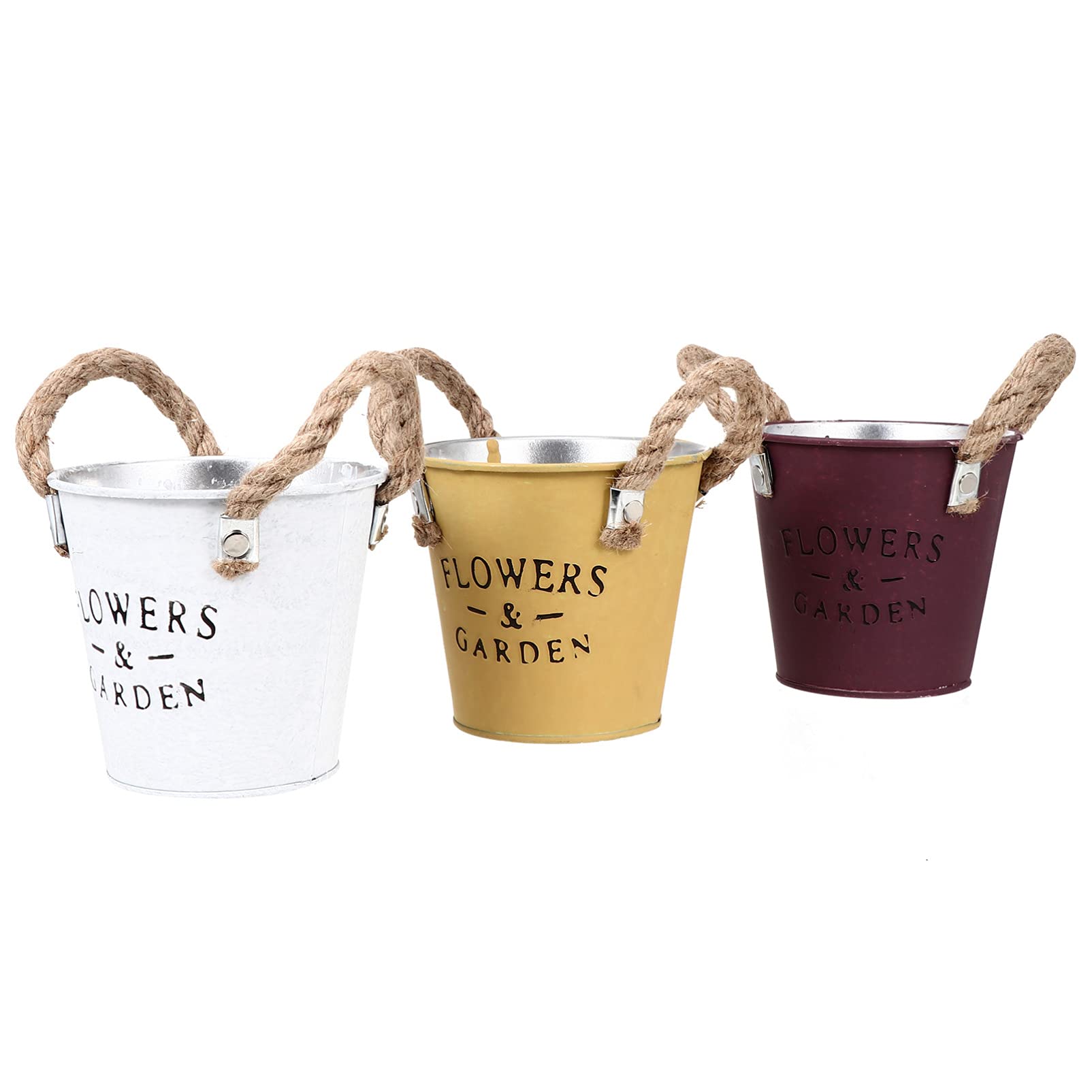 Vintage Metal Buckets Planter Set - Rustic Iron Planters for Home & Wedding Decor - Perfect for Dried Flowers & Garden Decor