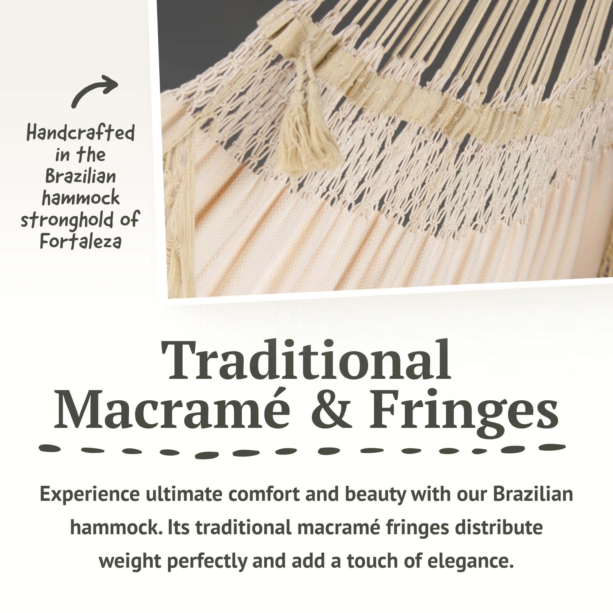 La Siesta® XL King Bossanova Brazilian Hammock - Organic Cotton Handmade in Brazil - Extra-Wide Indoor Hammock Bed for Relaxation & Lounging - Champagne Color - Perfect for Bedroom, Patio, and Backyard Relaxation