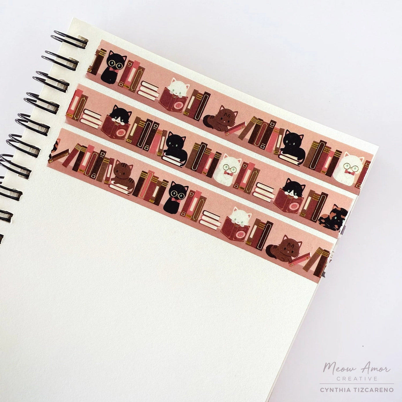 Blush Book Cats Gold Foil Washi Tape - Decorative Japanese Paper Tape for Scrapbooking, Journaling, DIY Crafts & Gift Wrapping