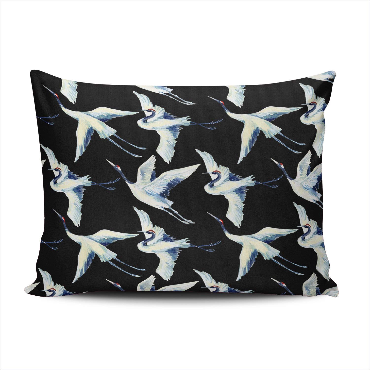 Abstract Watercolor Asian Crane Bird Throw Pillow Cover - 12x20 Inches Single-Sided Decorative Pillowcase for Sofa, Bed, Couch & Lumbar Support - Soft & Stylish Home Decor (Set of 1) - Perfect for Living Room, Bedroom & Office Accent