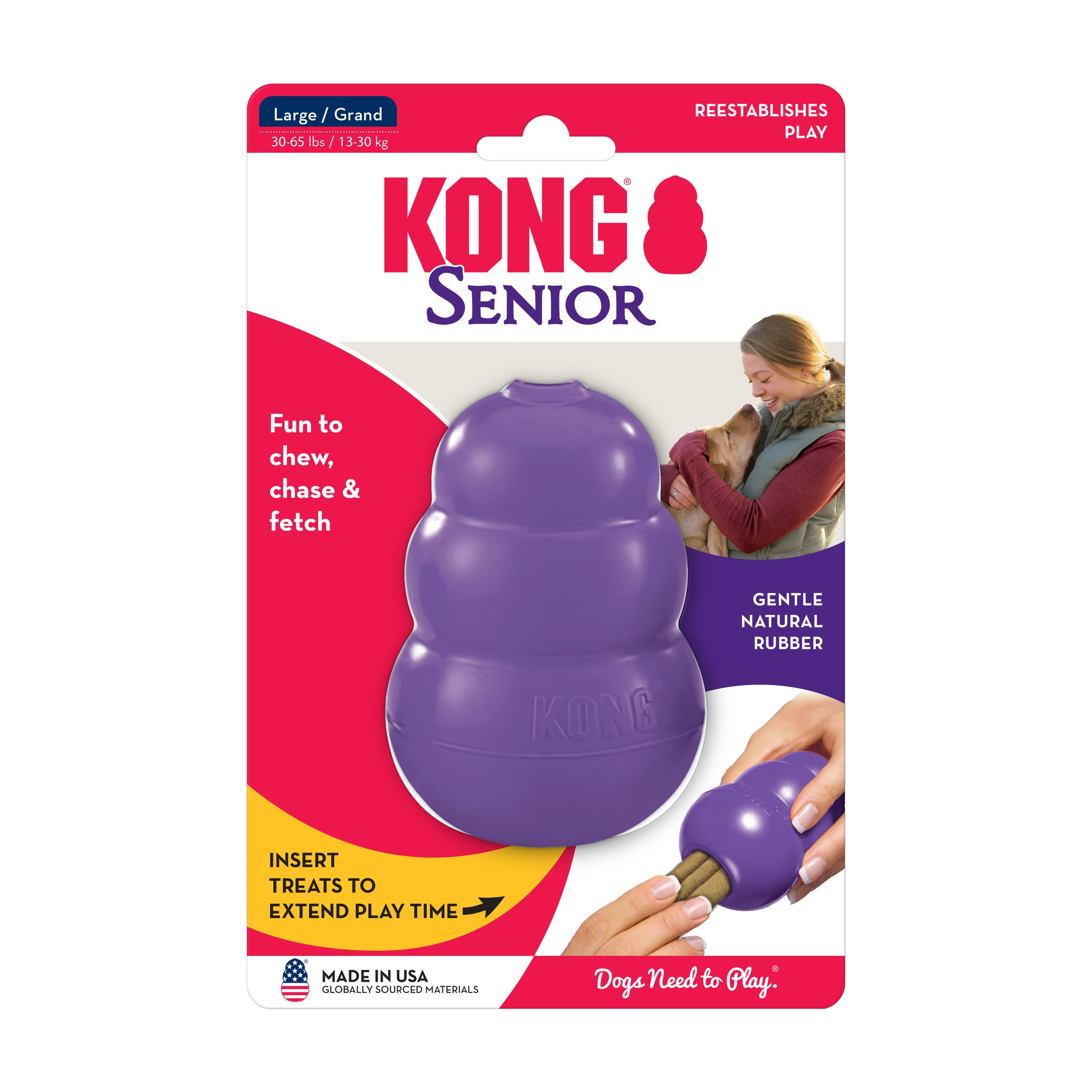 KONG Senior Dog Toy - Durable Chew Toy for Adult Dogs, Interactive Treat Dispenser for Mental Stimulation & Playtime Fun - Perfect for Large Breed Dogs & Aggressive Chewers