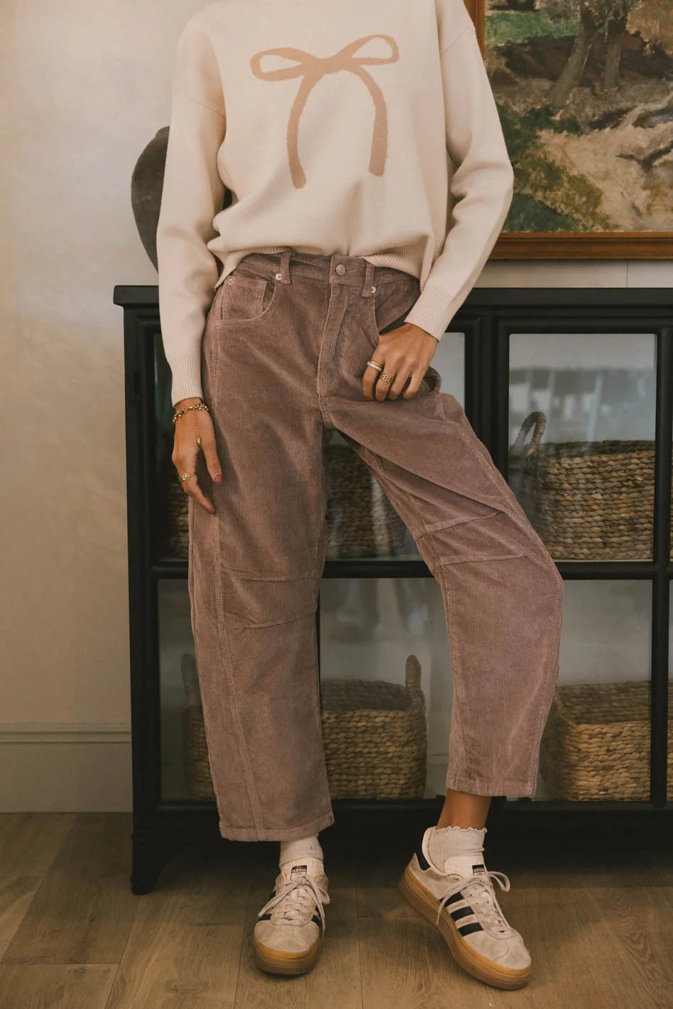 Lisette High Waist Barrel Jeans for Women - Mauve Corduroy Pants, Comfortable & Stylish, Perfect for Casual Outings & Office Wear - FINAL SALE
