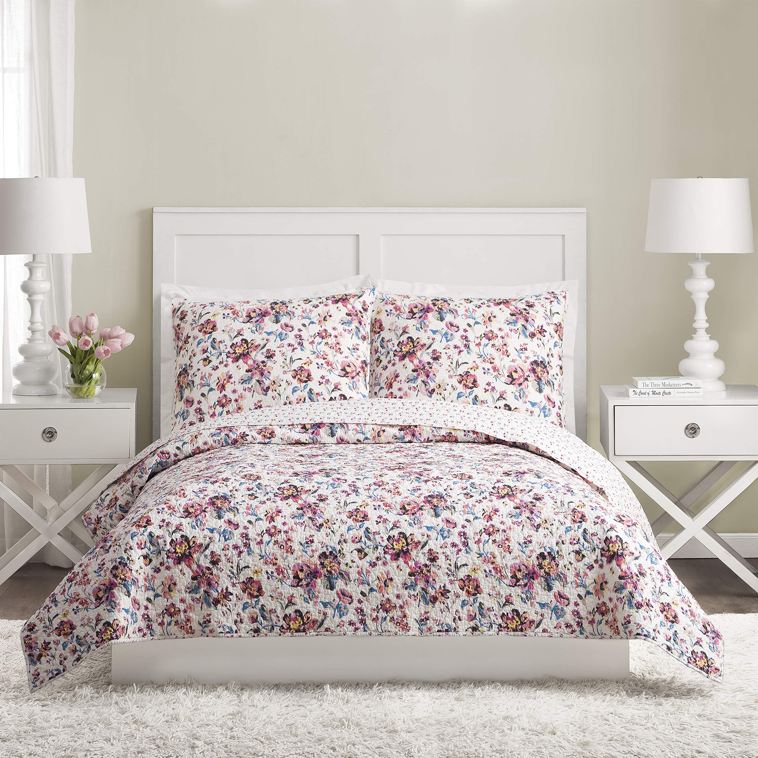 Vera Bradley Indiana Rose Quilt King Size - Soft Pink Floral Bedspread for Luxury Bedroom Decor | Perfect for Master Bedroom, Guest Room & Cozy Home Styling