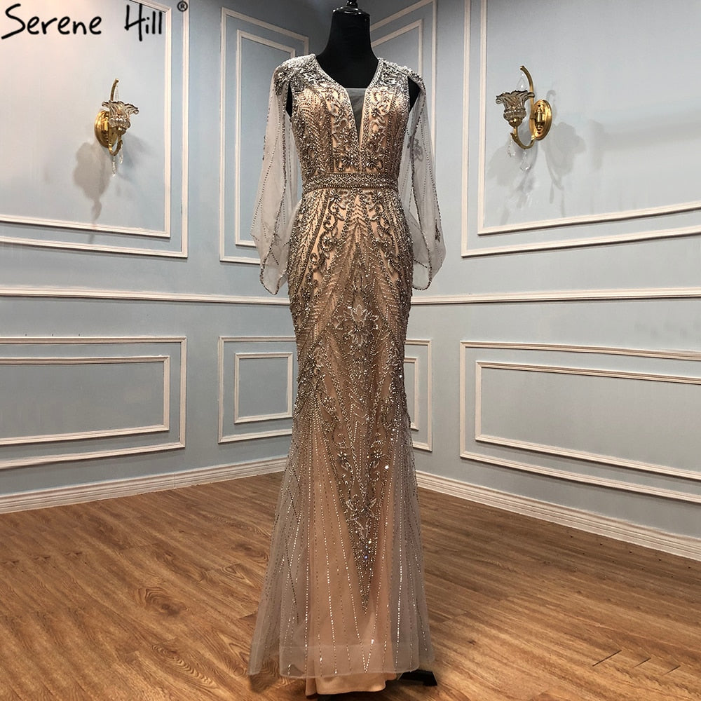 Serene Hill Luxury Nude Silver Evening Gowns 2025 - Sexy Mermaid Beaded Dresses for Women - Elegant Formal Party Wear for Prom, Gala & Red Carpet Events