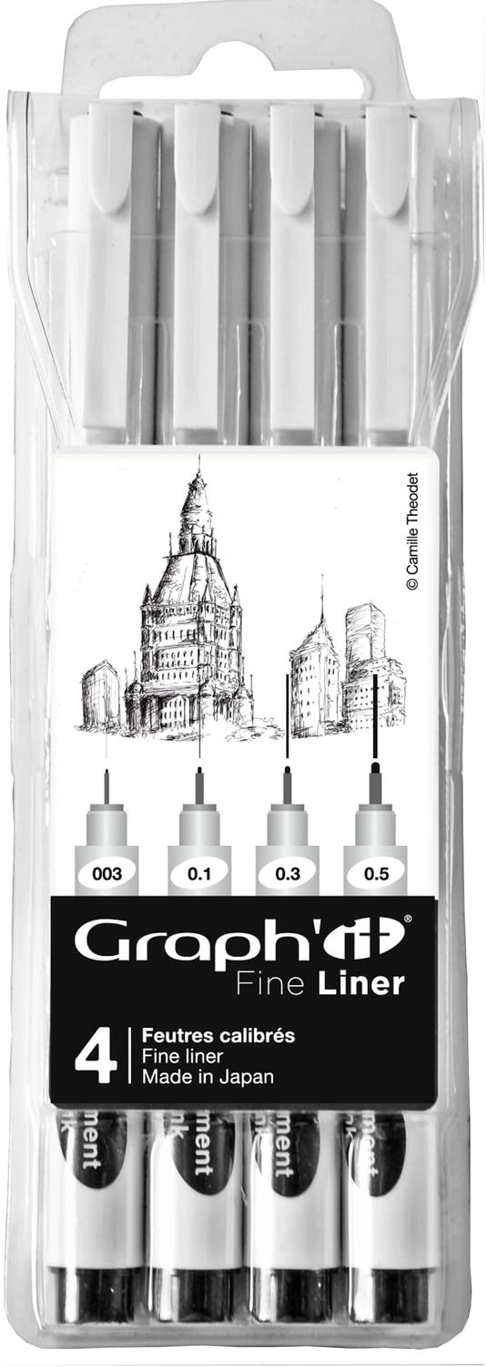 Graphite Design Fine Liner Pens - 4 Pack Black Ink for Sketching, Drawing & Calligraphy - Perfect for Artists, Students & Office Use