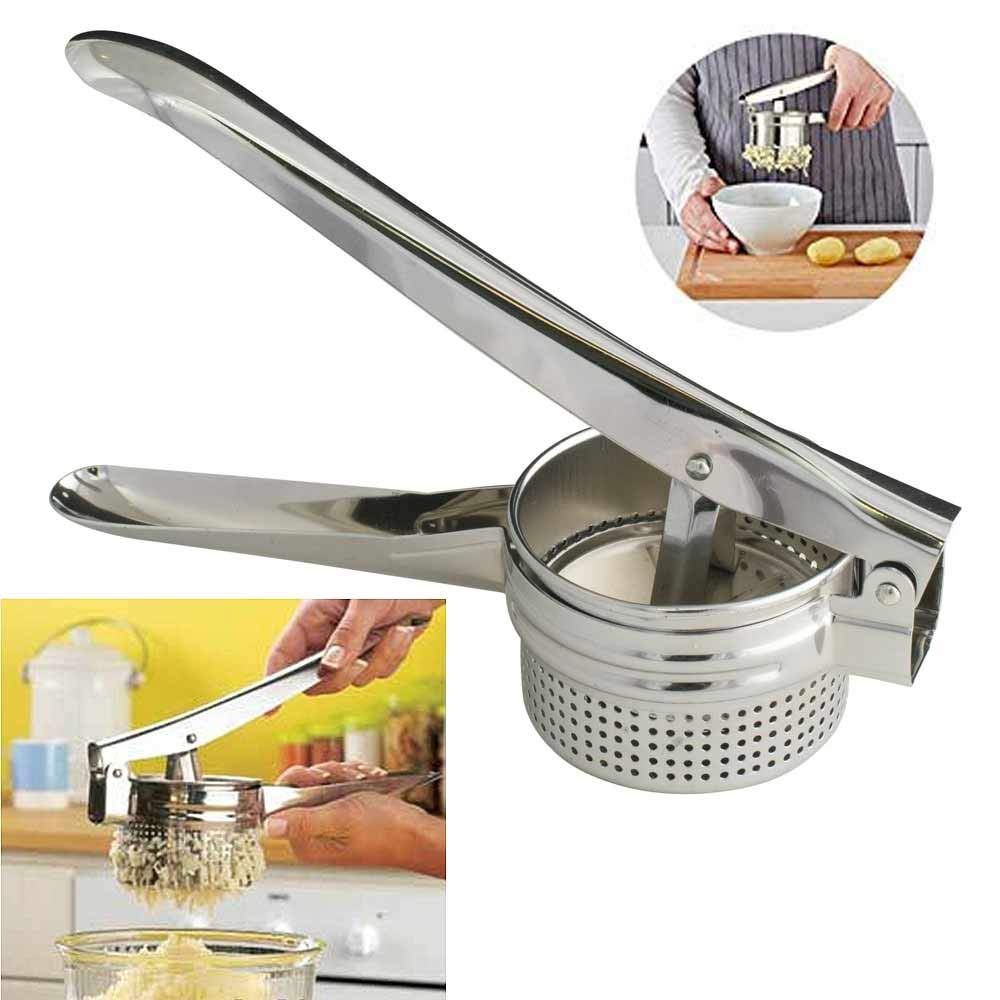 Premium Stainless Steel Potato Masher & Ricer - Heavy Duty Kitchen Tool for Smooth Mashed Potatoes, Vegetables & Fruits - Large Capacity No Lumps Design - Perfect for Home Cooking, Baking & Meal Prep