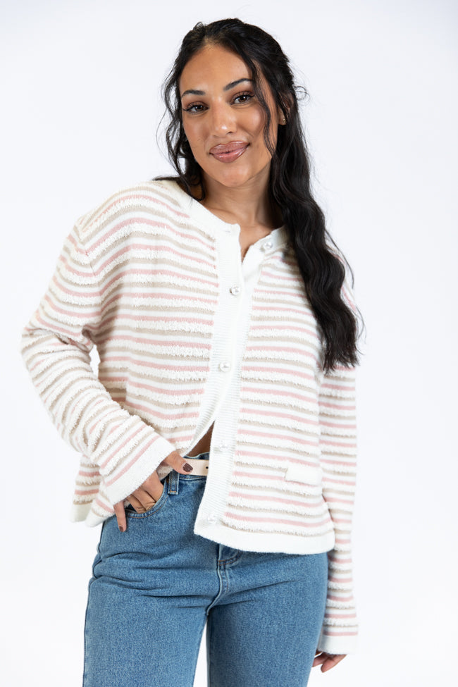 Abundant Mindset Ivory Multi Fuzzy Striped Cardigan - Cozy Long Sleeve Open Front Sweater for Women | Perfect for Fall Layering, Casual Outfits & Coffee Dates