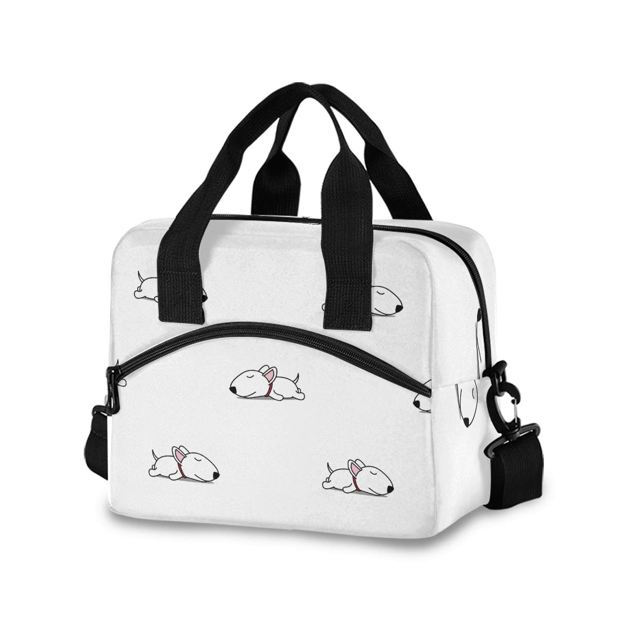 Insulated Bull Terrier Puppy Lunch Bag for Women & Men - Reusable Cooler Tote with Detachable Shoulder Strap & Carry Handle - Perfect for Work, School, Picnics & Outdoor Activities