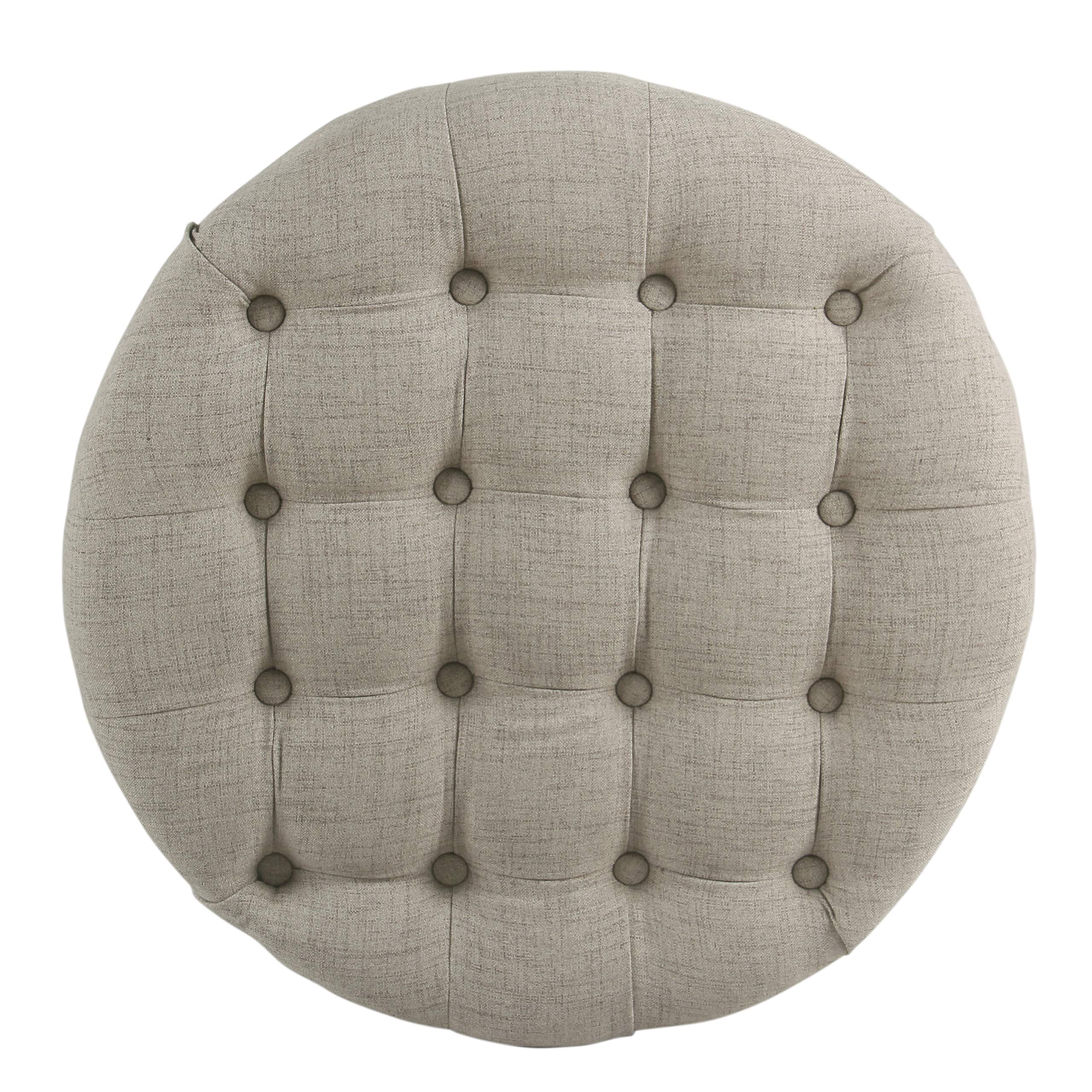Homepop Large Round Button Tufted Woven Storage Ottoman - Stylish Home Decor for Living Room, Bedroom & Office Organization