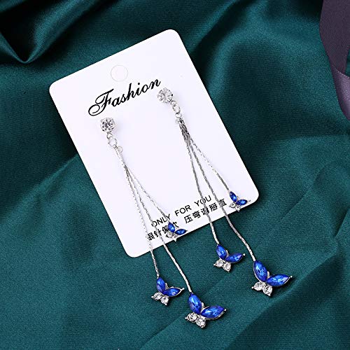 Zircon Butterfly Tassel Earrings for Women - Long Dangle Earrings with Crystal & Imitation Pearl - Rhinestone Drop Earrings for Party, Wedding & Evening Wear