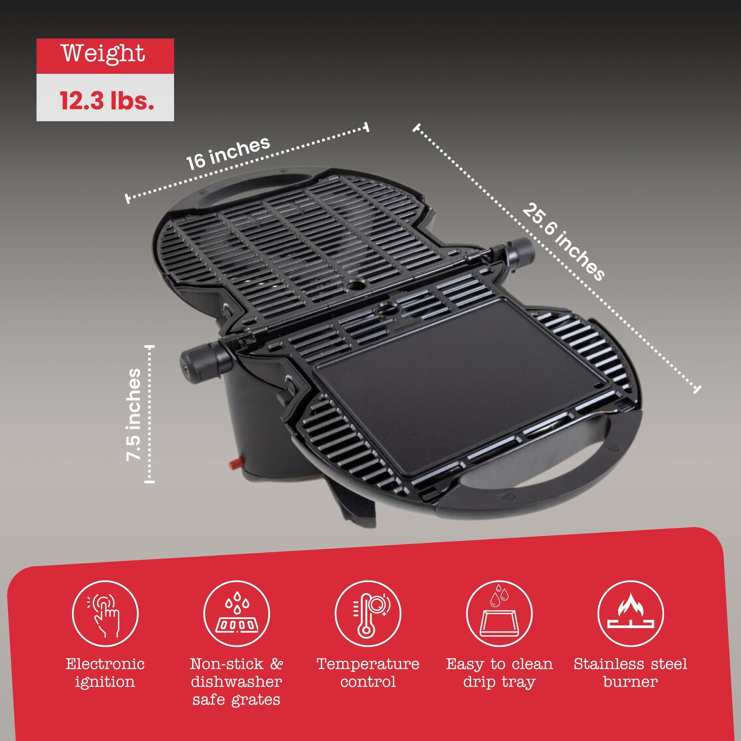 NomadiQ Portable Propane Gas Grill - Compact Outdoor BBQ Grill for Camping, Tailgating, RV Travel & Boating | Lightweight Mini Gas Barbecue | Perfect for Picnics, Backyard Parties & Beach Cookouts