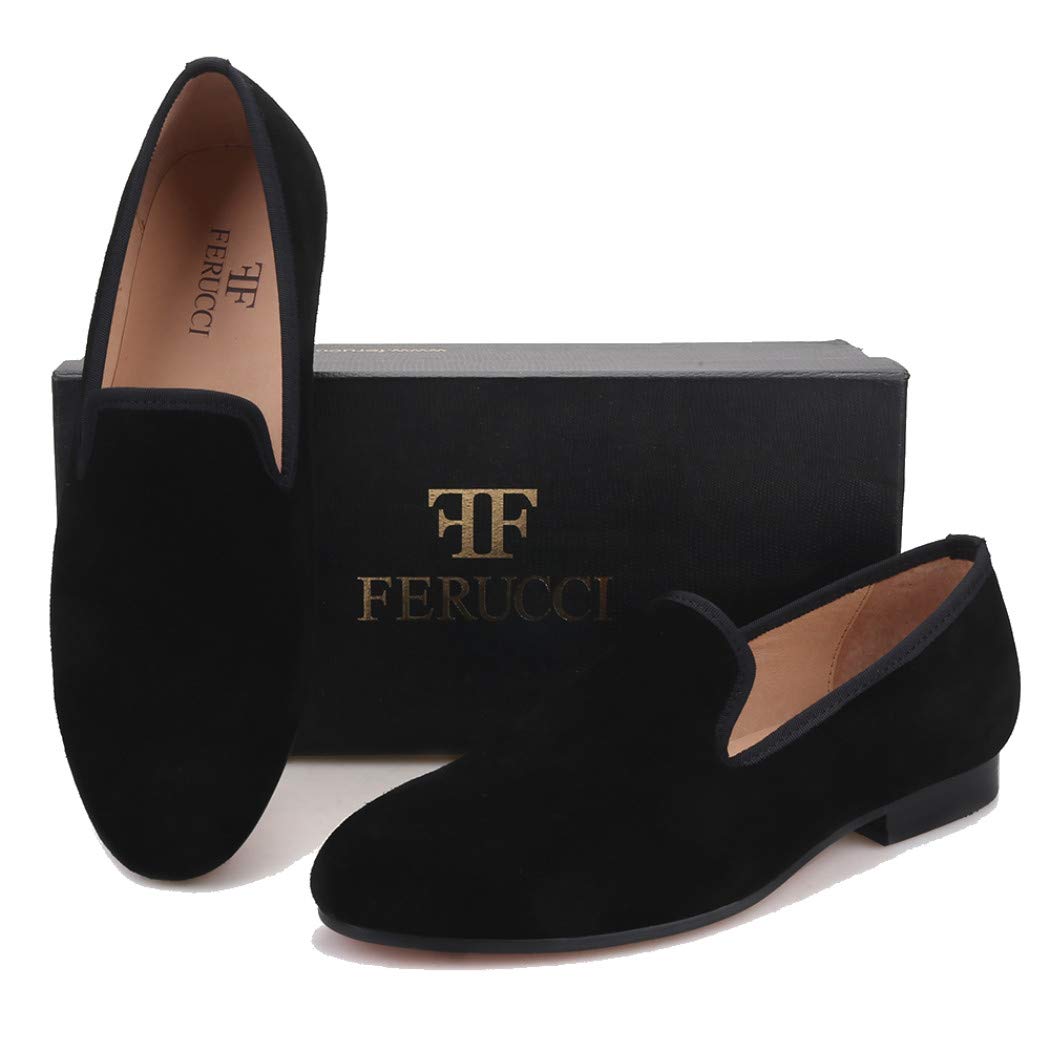FERUCCI Men's Black Suede Loafers - Comfortable Slip-On Dress Shoes for Wedding, Prom & Formal Occasions | Breathable Casual Slippers for Home, Office & Evening Events