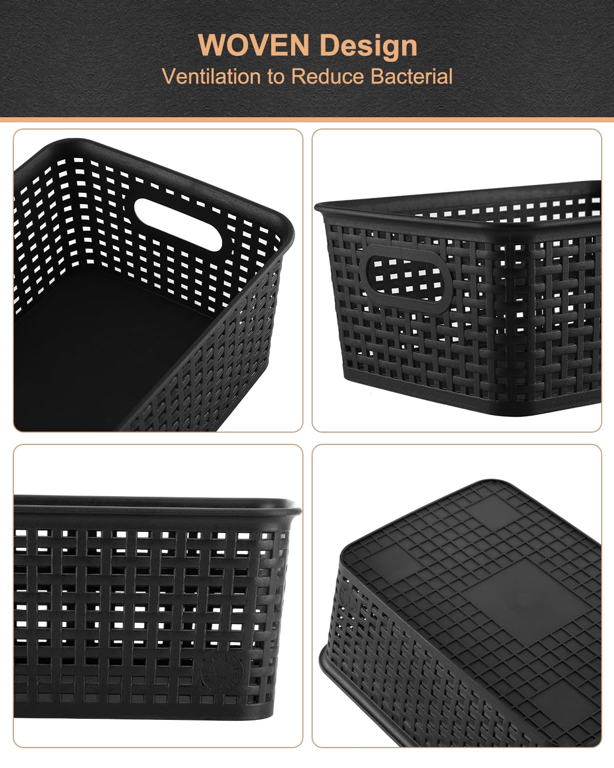 AREYZIN 6-Pack Black Plastic Storage Bins with Lids - Stackable Small Organizing Baskets for Shelves, Drawers, Desktop | Perfect for Playroom, Classroom, Office & Home Organization