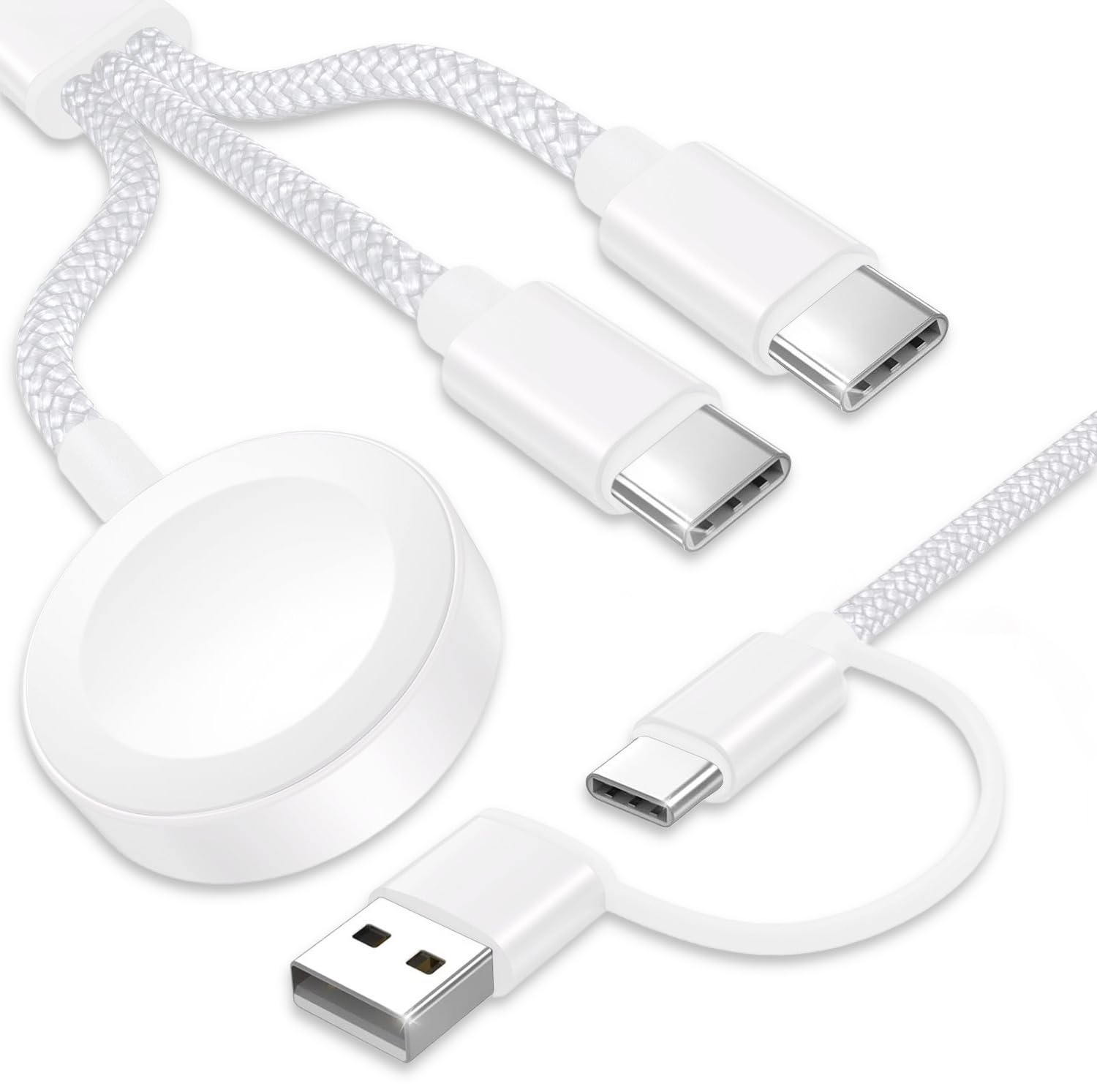 Upgraded 3-in-1 USB C Cable for Apple Watch Charger (4FT/1.2M) - Fast Charging Cord Compatible with iWatch Ultra 2/SE 2/Series 1-10, iPhone 16/15 Pro Max, iPad & AirPods - Perfect for Travel, Home & Office Use