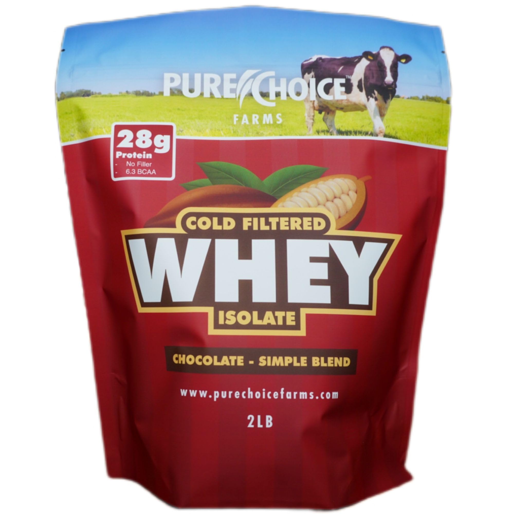 Pure Choice Chocolate Whey Protein Isolate Powder - 28g Protein per Serving, Undenatured Whey, Only 3 Natural Ingredients, No Fillers or Artificial Sweeteners (2 lb) - Perfect for Post-Workout Recovery & Muscle Building