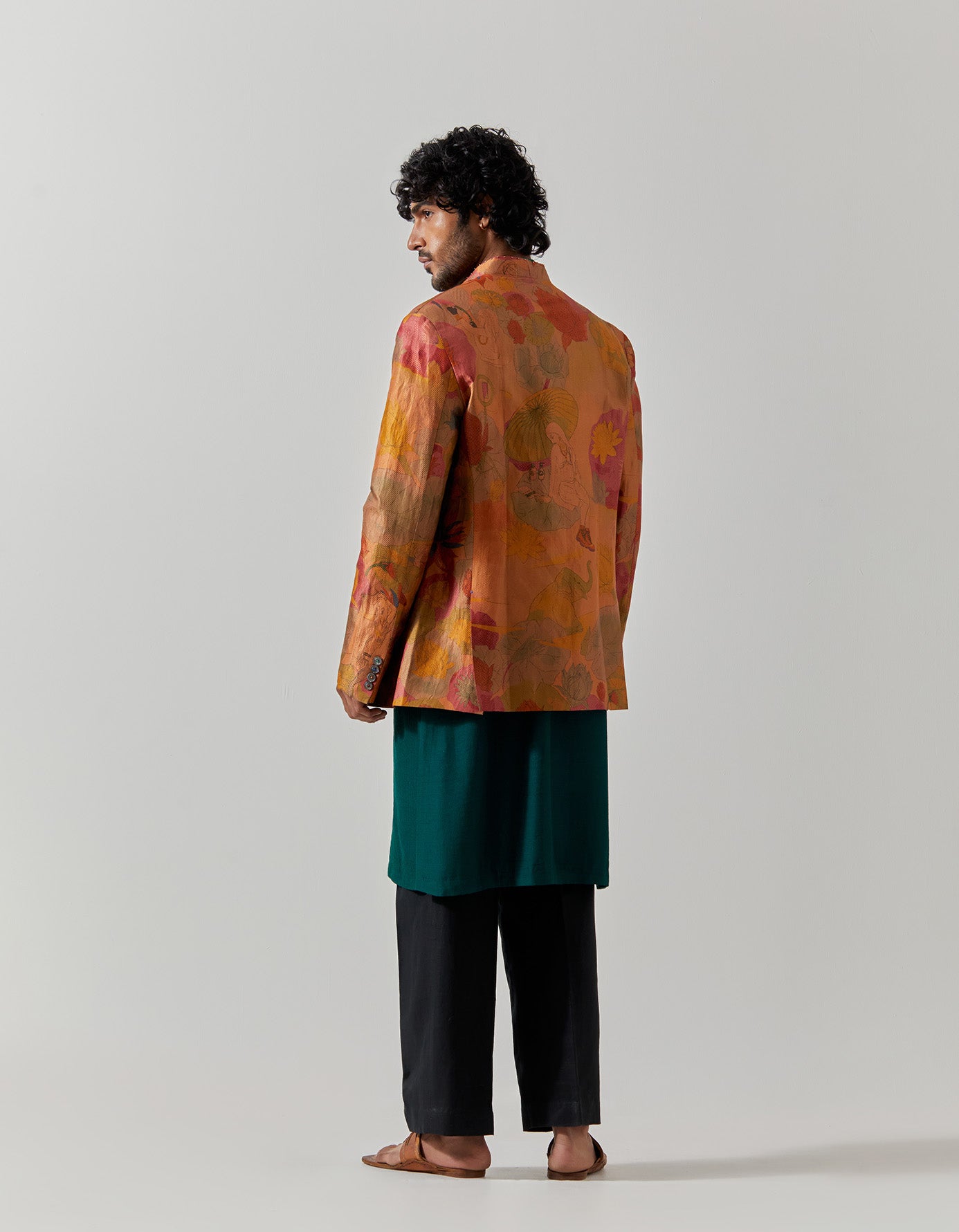Luxury Bandhgala Silk Brocade Jacket with Gold Vineyard Embroidery - Perfect for Weddings, Festivals & Special Occasions