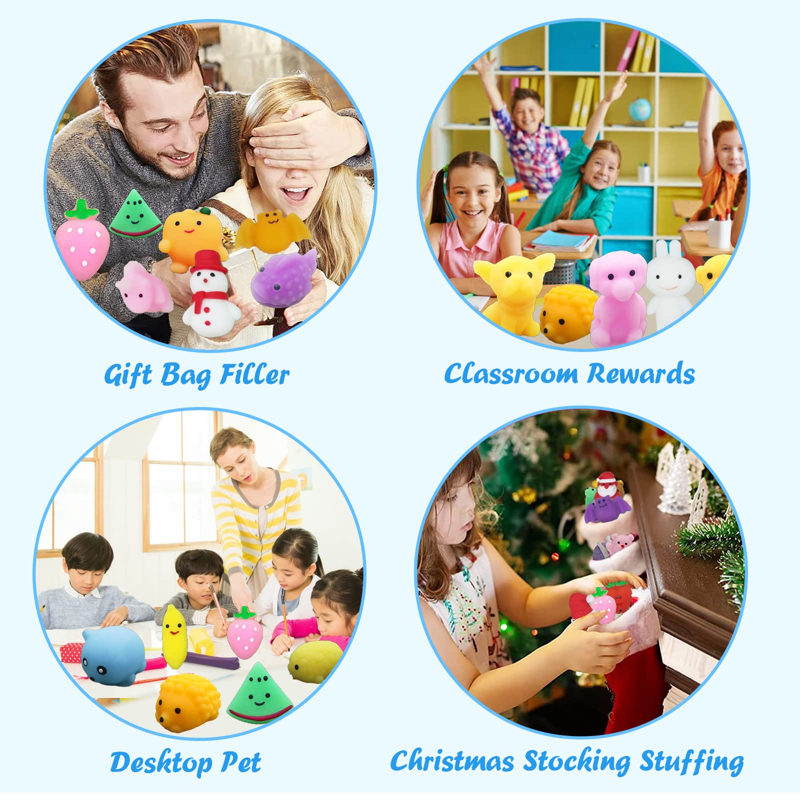 100 Pack Mini Mochi Squishy Toys - Stress Relief Fidget Toys for Kids & Adults, ADHD Sensory Toys, Party Favors, Birthday Goodie Bag Stuffers, Classroom Prizes, Carnival Treasure Box Toys - Perfect for Stress Relief, Party Gifts & School Rewards