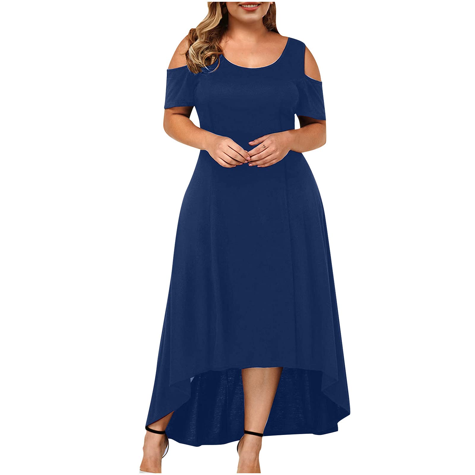 Plus Size Floral Print Midi Dress for Women - Summer Spaghetti Strap Asymmetrical Swing Dress with High Waist in Blue, XX-Large | Perfect for Beach Vacations, Date Nights & Outdoor Parties