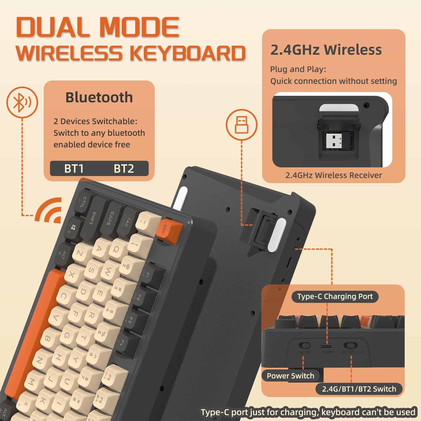 Freewolf M96 Wireless Gaming Keyboard - RGB Backlit, Knob Control, Bluetooth/2.4G for Win/Mac | Perfect for Esports & Office Work