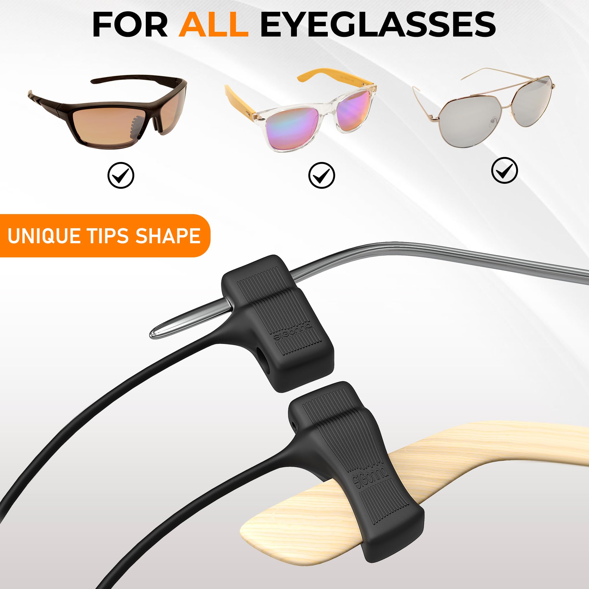 SIGONNA Adjustable Silicone Glasses Strap for Men & Women - Eyeglasses & Sunglasses Holder with 2 Cords (13