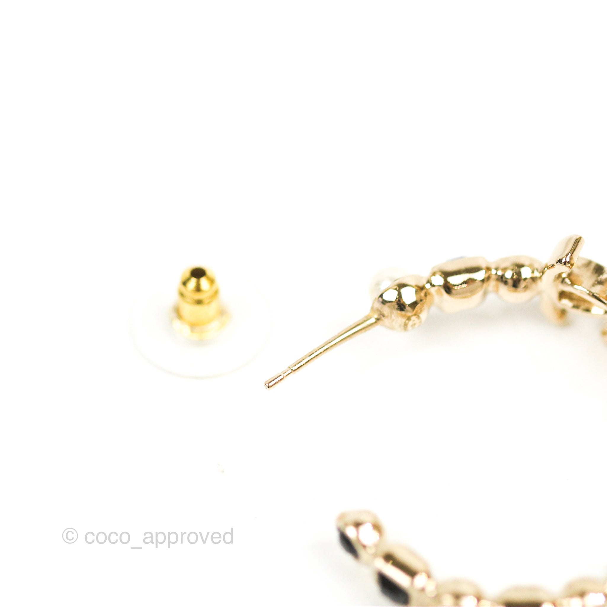 Chanel CC Pearl Black Rhinestone Hoop Earrings - Gold Tone 23V - Luxury Fashion Jewelry for Women, Perfect for Parties, Weddings & Special Occasions