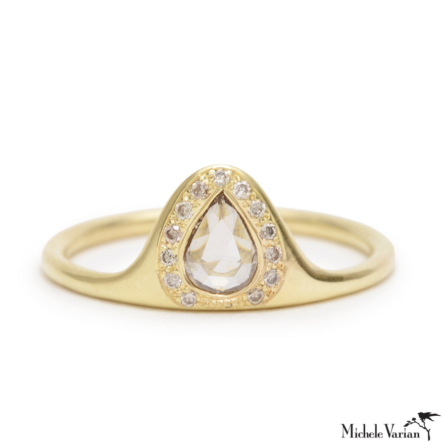 Exquisite 14K Gold Champagne Diamond Pear Halo Ring for Women - Perfect for Engagement, Anniversary & Special Occasions
